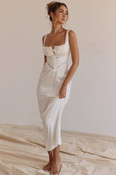 vestiario esso House of CB Illiana maxi abito in vera seta avorio X44T222