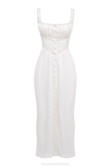 vestiario esso House of CB Illiana maxi abito in vera seta avorio X44T222