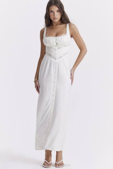 vestiario esso House of CB Illiana maxi abito in vera seta avorio X44T222