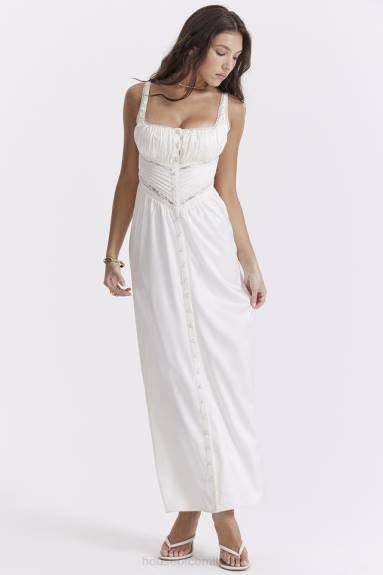 vestiario esso House of CB Illiana maxi abito in vera seta avorio X44T222