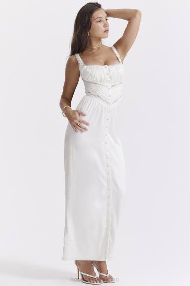 vestiario esso House of CB Illiana maxi abito in vera seta avorio X44T222