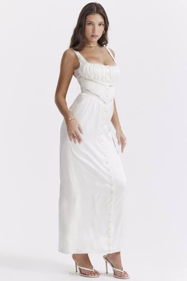 vestiario esso House of CB Illiana maxi abito in vera seta avorio X44T222