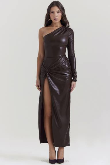 vestiario esso House of CB Maxi abito Octavia in pelle vegana cacao X44T130