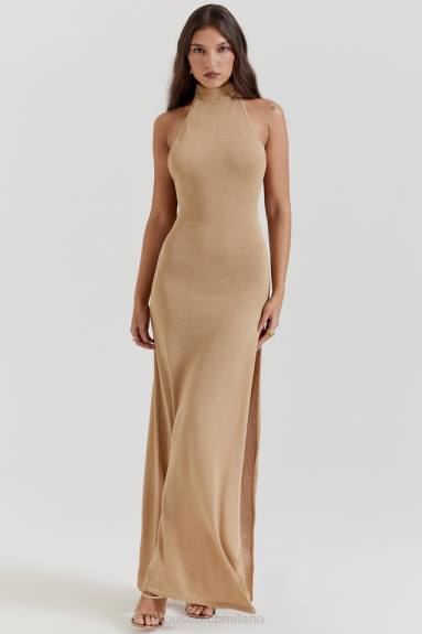 vestiario esso House of CB Maxi abito in maglia color oro Selia X44T113