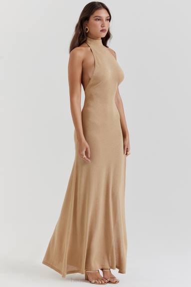 vestiario esso House of CB Maxi abito in maglia color oro Selia X44T113
