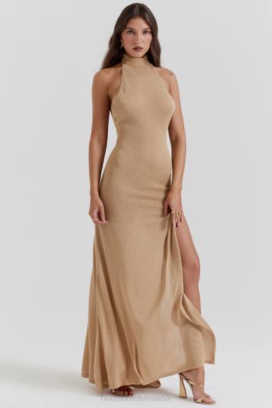 vestiario esso House of CB Maxi abito in maglia color oro Selia X44T113