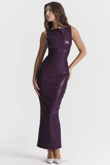 vestiario esso House of CB Maxi abito in pelle vegana Sahara Merlot X44T280
