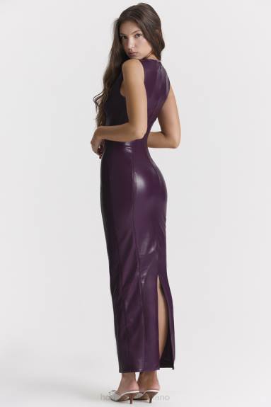 vestiario esso House of CB Maxi abito in pelle vegana Sahara Merlot X44T280