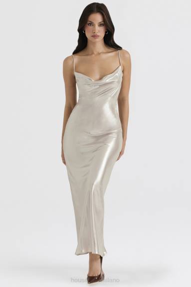 vestiario esso House of CB Vestito lungo leia champagne luccicante con schiena scollata X44T375