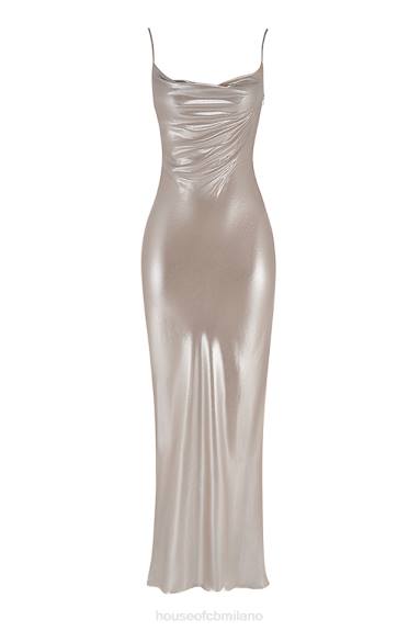 vestiario esso House of CB Vestito lungo leia champagne luccicante con schiena scollata X44T375