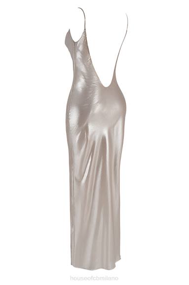 vestiario esso House of CB Vestito lungo leia champagne luccicante con schiena scollata X44T375