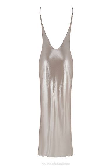 vestiario esso House of CB Vestito lungo leia champagne luccicante con schiena scollata X44T375