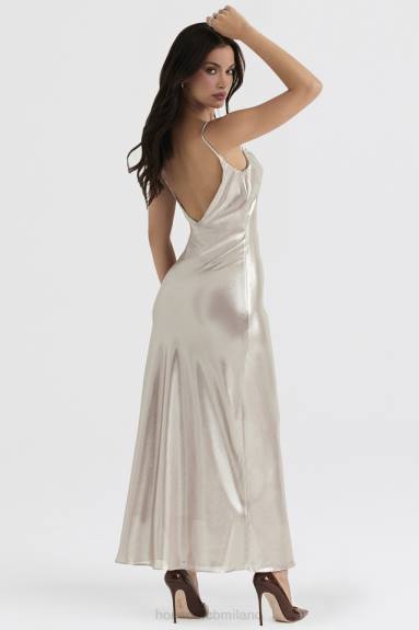 vestiario esso House of CB Vestito lungo leia champagne luccicante con schiena scollata X44T375
