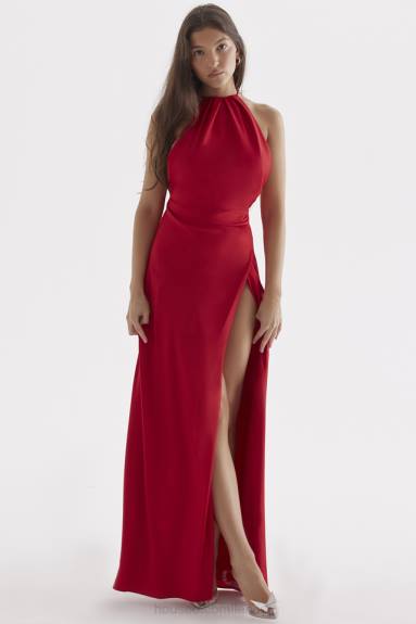 vestiario esso House of CB Vestito maxi con spacco sulla coscia con rosa rossa Zanab X44T290