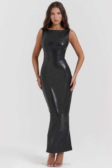 vestiario esso House of CB maxi abito Sahara in pelle vegana nera X44T166
