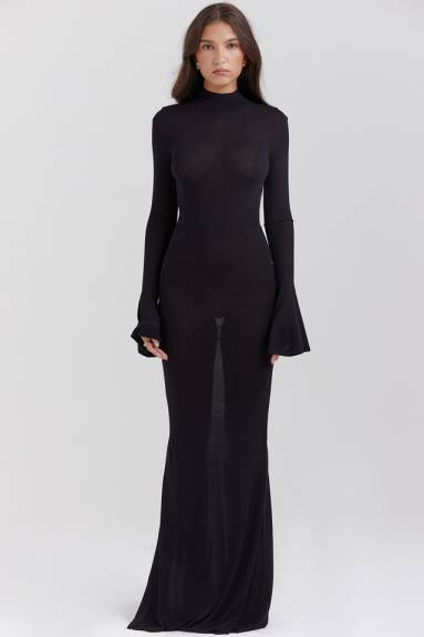 vestiario esso House of CB maxi abito Sancha in maglia nera X44T141