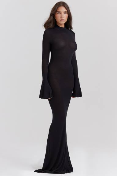 vestiario esso House of CB maxi abito Sancha in maglia nera X44T141