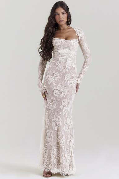 vestiario esso House of CB maxi abito artemis vintage in pizzo color crema X44T133