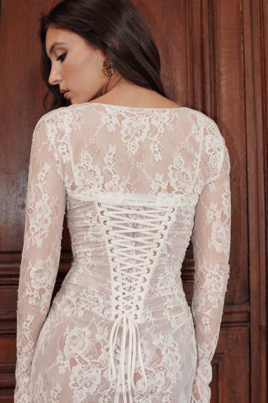 vestiario esso House of CB maxi abito artemis vintage in pizzo color crema X44T133