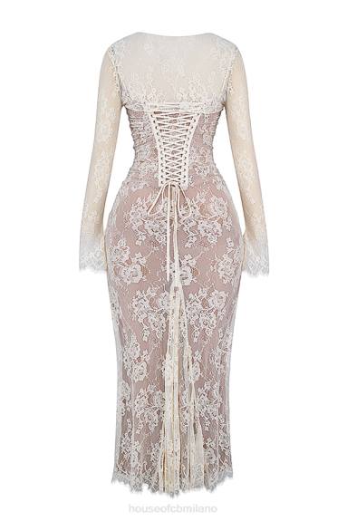 vestiario esso House of CB maxi abito artemis vintage in pizzo color crema X44T133