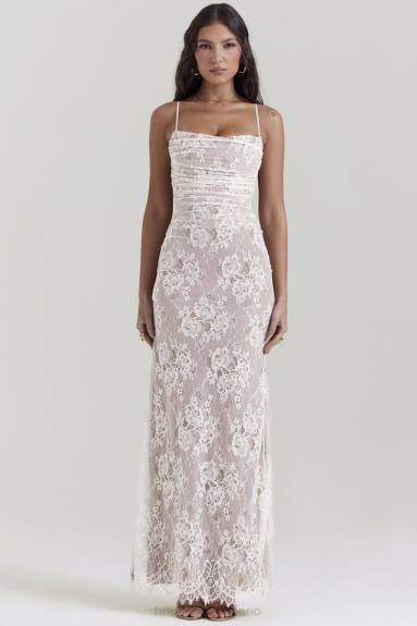 vestiario esso House of CB maxi abito artemis vintage in pizzo color crema X44T133