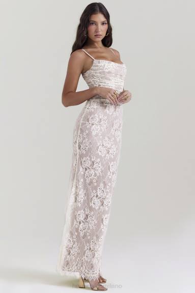 vestiario esso House of CB maxi abito artemis vintage in pizzo color crema X44T133