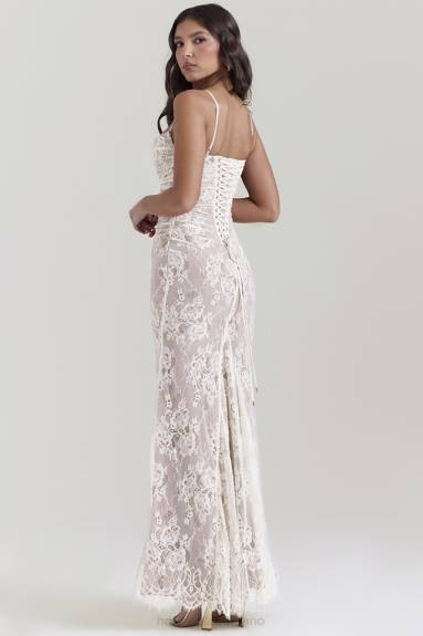 vestiario esso House of CB maxi abito artemis vintage in pizzo color crema X44T133