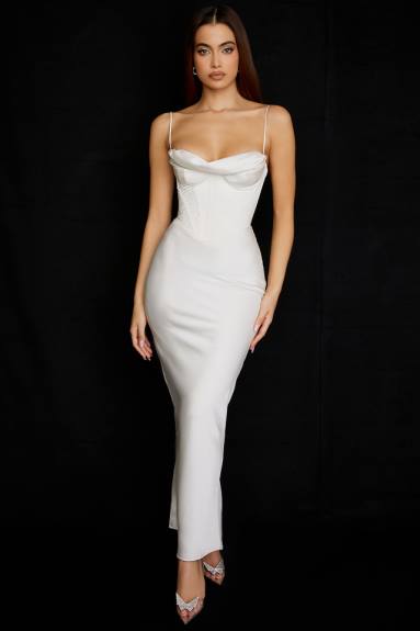 vestiario esso House of CB maxi abito corsetto color avorio charmaine X44T527