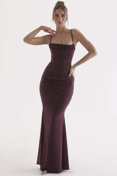 vestiario esso House of CB maxi abito corsetto milena color ciliegia scuro X44T307