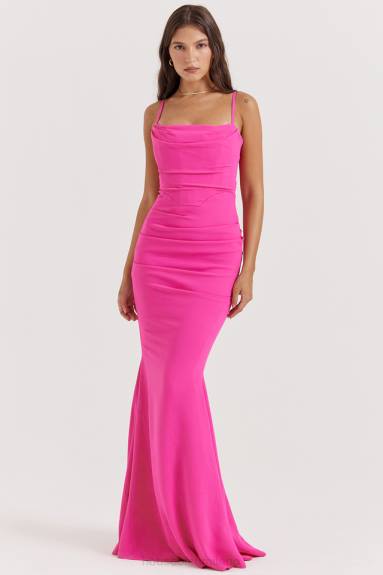 vestiario esso House of CB maxi abito corsetto rosa shocking di milena X44T181