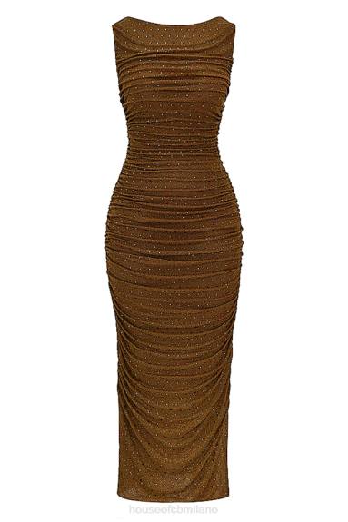vestiario esso House of CB maxi abito cristallizzato laurie coffee X44T334