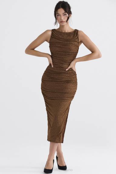 vestiario esso House of CB maxi abito cristallizzato laurie coffee X44T334