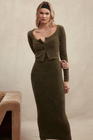 vestiario esso House of CB maxi abito fayette kaki in morbida maglia soffice X44T116