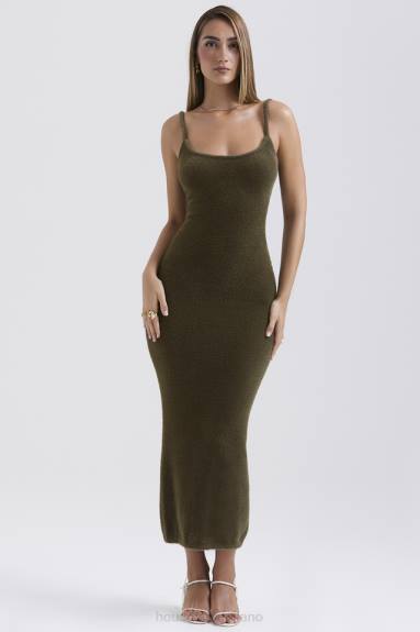 vestiario esso House of CB maxi abito fayette kaki in morbida maglia soffice X44T116