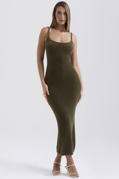vestiario esso House of CB maxi abito fayette kaki in morbida maglia soffice X44T116
