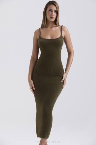 vestiario esso House of CB maxi abito fayette kaki in morbida maglia soffice X44T116