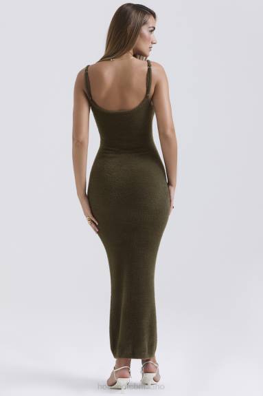 vestiario esso House of CB maxi abito fayette kaki in morbida maglia soffice X44T116