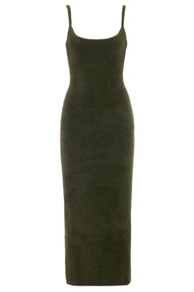 vestiario esso House of CB maxi abito fayette kaki in morbida maglia soffice X44T116
