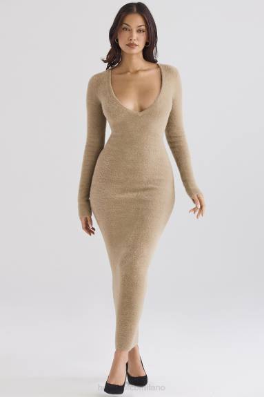 vestiario esso House of CB maxi abito fuzzy color cammello lucille X44T312