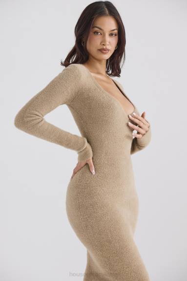 vestiario esso House of CB maxi abito fuzzy color cammello lucille X44T312