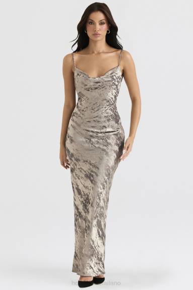 vestiario esso House of CB maxi abito gabrielle in raso peltro X44T360