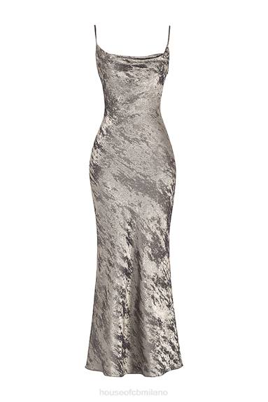 vestiario esso House of CB maxi abito gabrielle in raso peltro X44T360