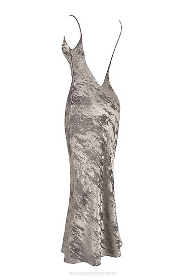 vestiario esso House of CB maxi abito gabrielle in raso peltro X44T360
