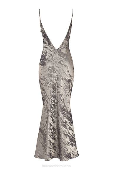 vestiario esso House of CB maxi abito gabrielle in raso peltro X44T360