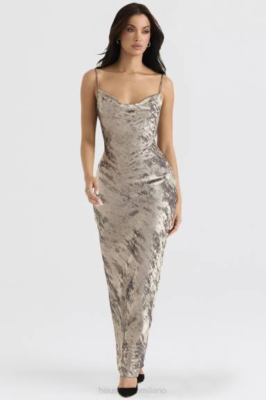 vestiario esso House of CB maxi abito gabrielle in raso peltro X44T360