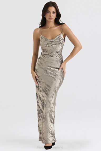 vestiario esso House of CB maxi abito gabrielle in raso peltro X44T360