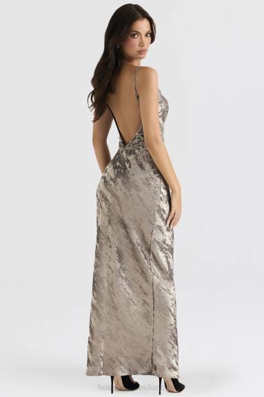 vestiario esso House of CB maxi abito gabrielle in raso peltro X44T360