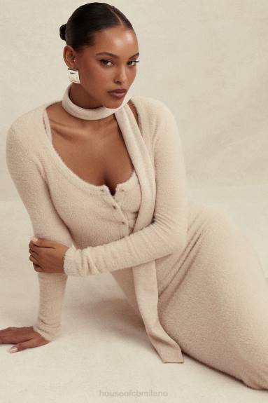 vestiario esso House of CB maxi abito in morbida maglia beige Fayette X44T115