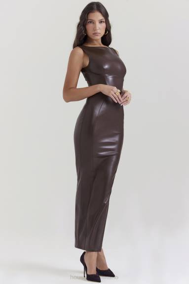 vestiario esso House of CB maxi abito in pelle vegana color cacao Sahara X44T122