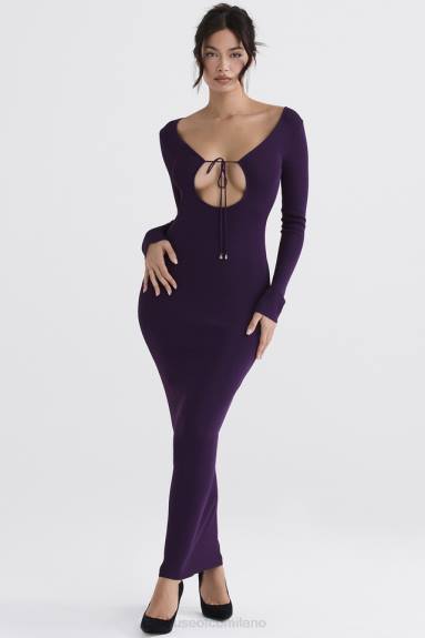 vestiario esso House of CB maxi abito keana in maglia a costine color uva X44T318